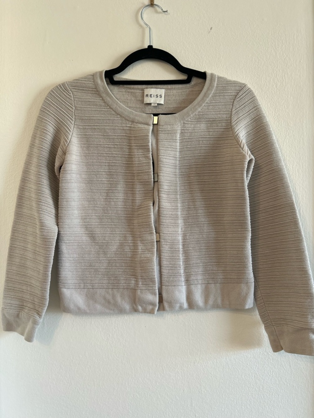 REISS Women's Light GreyTextured Knit Cardigan